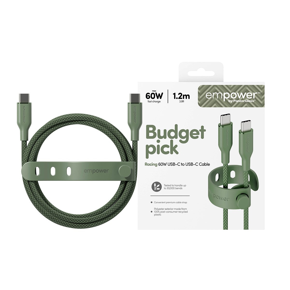 empower™ by PanzerGlass® Racing 60W USB-C to USB-C Kabel | USB 2.0 | 1.2M | Sage